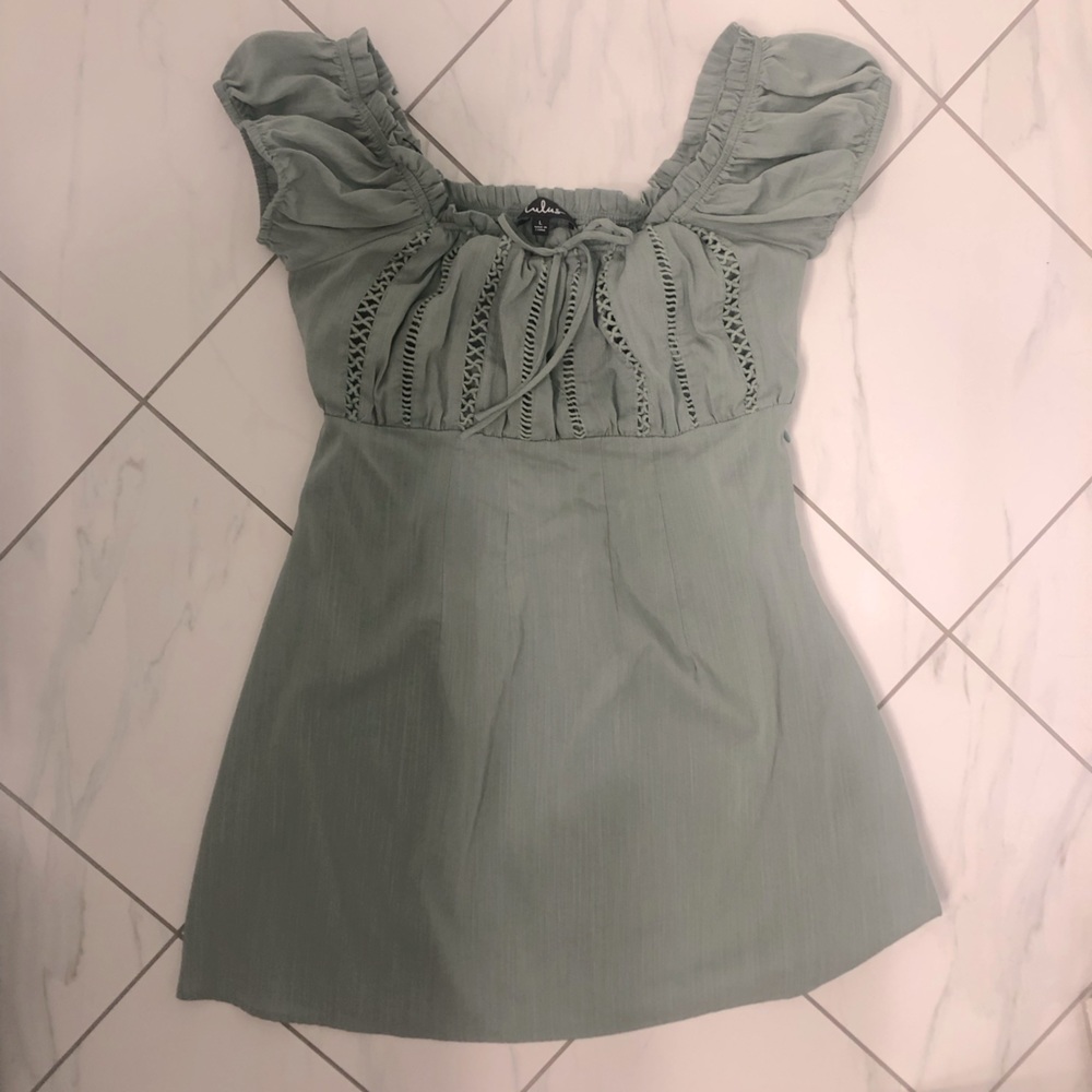 Lulus sage green off the shoulder dress
